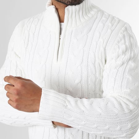 LBO - Maglie Collo Mezzo Zip Maglie Intrecciate 0663 Bianco