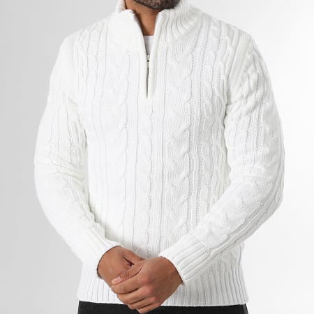 LBO - Maglie Collo Mezzo Zip Maglie Intrecciate 0663 Bianco