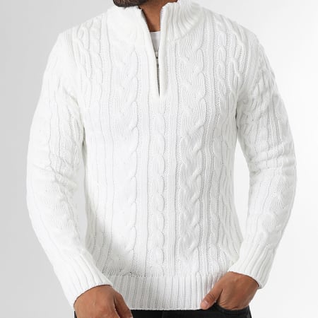 LBO - Maglie Collo Mezzo Zip Maglie Intrecciate 0663 Bianco