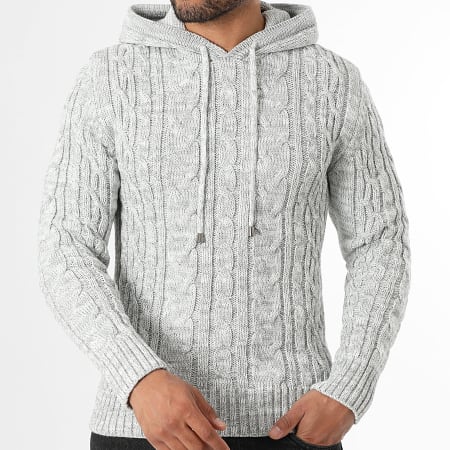 LBO - Pull A Capuche Mailles Torsadées 0664 Gris Chiné