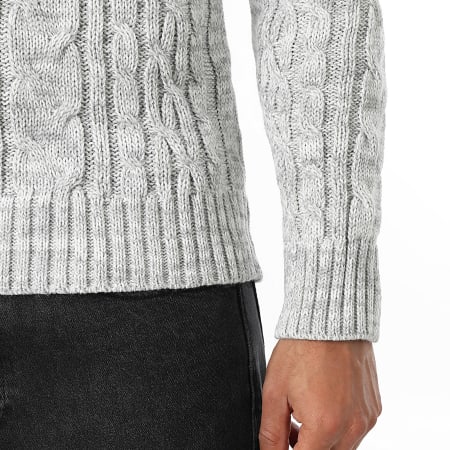 LBO - Pull A Capuche Mailles Torsadées 0664 Gris Chiné