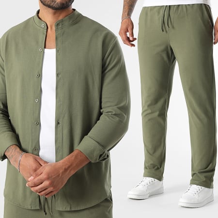 LBO - Set camicia a maniche lunghe e pantaloni testurizzati 2218 verde kaki
