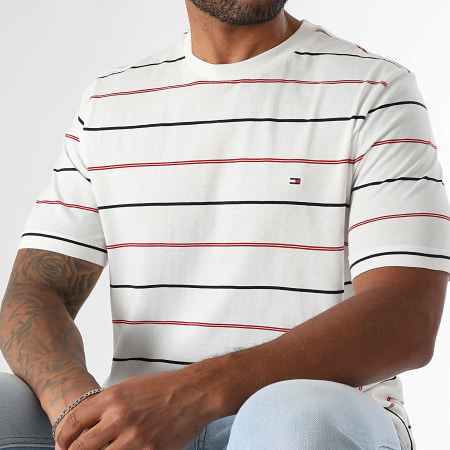 Tommy Hilfiger - Tee Shirt A Rayures Essential Seasonal 0923 Blanc Noir Rouge