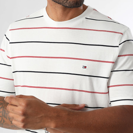 Tommy Hilfiger - Tee Shirt A Rayures Essential Seasonal 0923 Blanc Noir Rouge