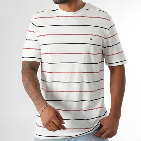 Tommy Hilfiger - Tee Shirt A Rayures Essential Seasonal 0923 Blanc Noir Rouge