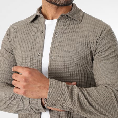 LBO - Long Sleeve Shirt And Wide Leg Trouser Set Textured 3969 Brown