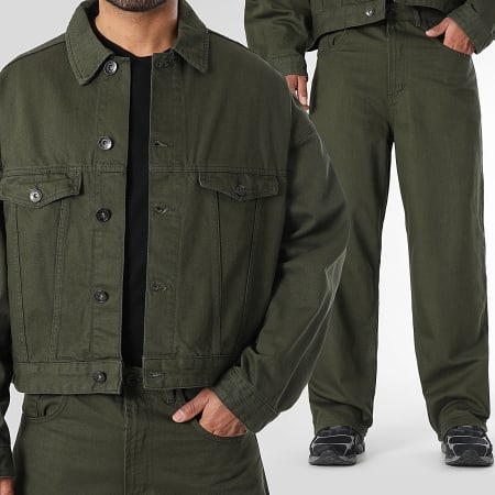 LBO - Baggy Fit Jean Jacket and Jean Set Large 3971 Khaki Green