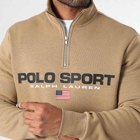 Polo Sport Ralph Lauren - Sweat Col Montant Zippé Logo Sport Beige Foncé