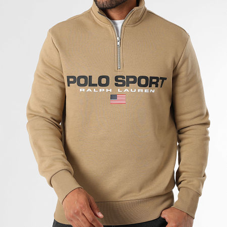 Polo Sport Ralph Lauren - Sweat Col Montant Zippé Logo Sport Beige Foncé
