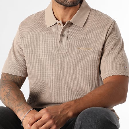 Tommy Jeans - Polo Manches Courtes Waffle Script 2415 Beige