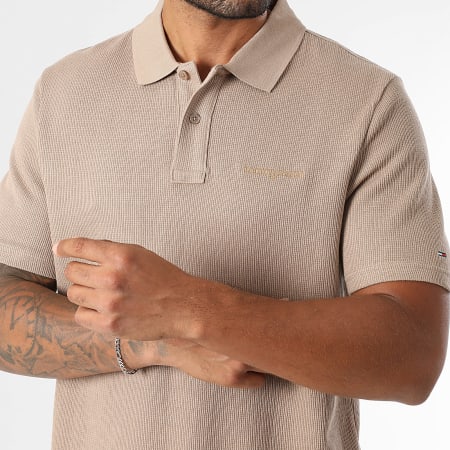 Tommy Jeans - Polo Manches Courtes Waffle Script 2415 Beige