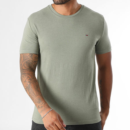 Tommy Jeans - Tee Shirt Slim Jaspe 2.0 0363 Vert Kaki Clair