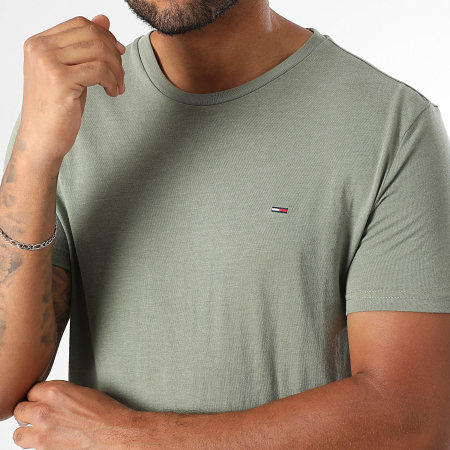 Tommy Jeans - Tee Shirt Slim Jaspe 2.0 0363 Vert Kaki Clair