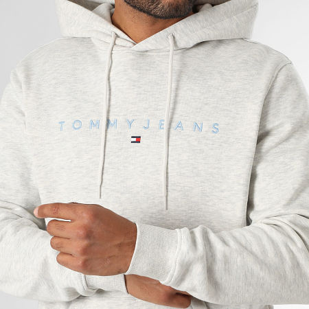 Tommy Jeans - Sweat Capuche Linear Logo 0746 Gris Clair Chiné