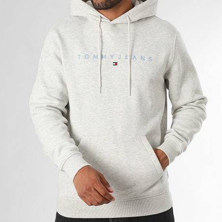 Tommy Jeans - Sweat Capuche Linear Logo 0746 Gris Clair Chiné
