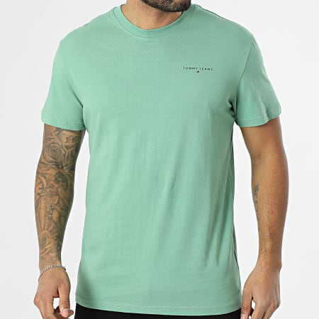Tommy Jeans - Tee Shirt Slim Linear Chest 1780 Vert Clair
