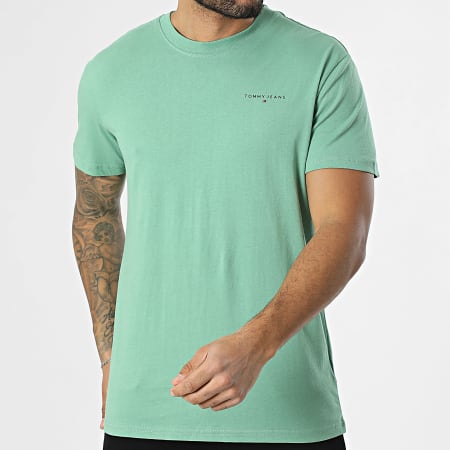 Tommy Jeans - Tee Shirt Slim Linear Chest 1780 Vert Clair