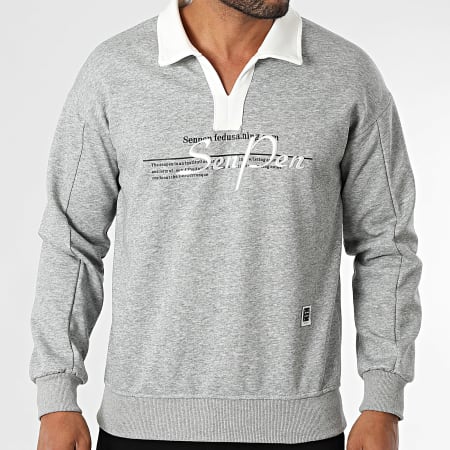Uniplay - 49A Sudadera con cuello en V Gris jaspeado