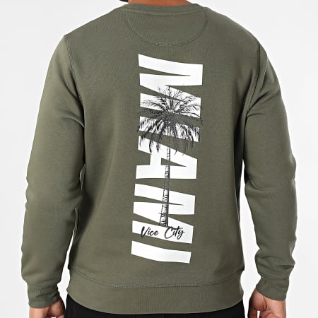 Luxury Lovers - Sweat Crewneck Miami Palm Vert Kaki Blanc