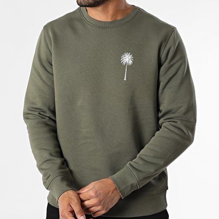 Luxury Lovers - Sweat Crewneck Miami Palm Vert Kaki Blanc
