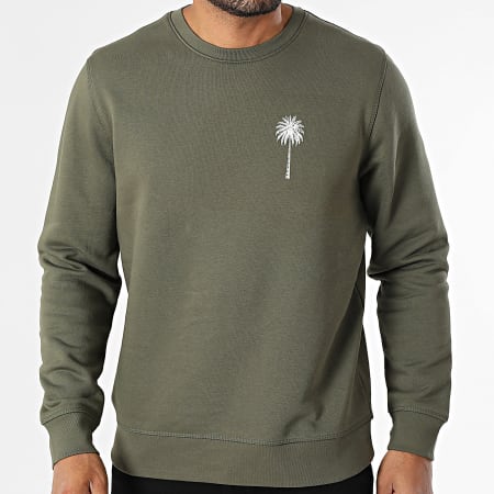 Luxury Lovers - Sweat Crewneck Miami Palm Vert Kaki Blanc