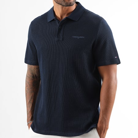 Tommy Jeans - Polo Manches Courtes Waffle Script 2415 Bleu Marine