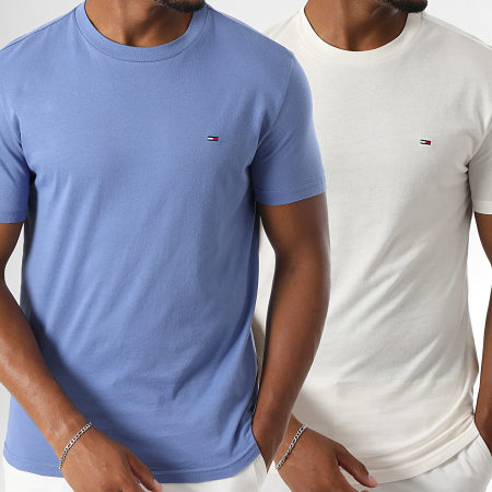 Tommy Jeans - Lot De 2 Tee Shirts Jersey 0687 Blanc Bleu Indigo