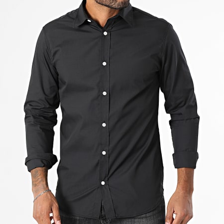JJ Rebel - Chemise Manches Longues Gavin Solid Noir