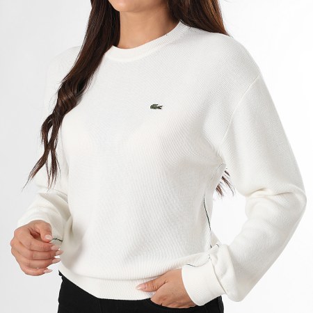 Lacoste - Pull Femme Logo Brodé Crocodile Blanc