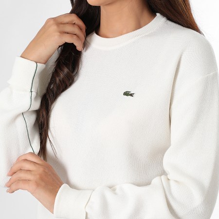 Lacoste - Pull Femme Logo Brodé Crocodile Blanc