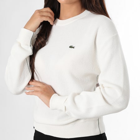 Lacoste - Pull Femme Logo Brodé Crocodile Blanc