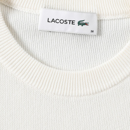 Lacoste - Pull Femme Logo Brodé Crocodile Blanc