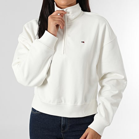 Tommy Jeans - Sudadera blanca con cremallera Flag 1589 para mujer