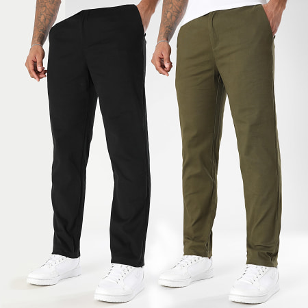 LBO - Lot De 2 Pantalons Chino 2277 Vert Kaki Noir