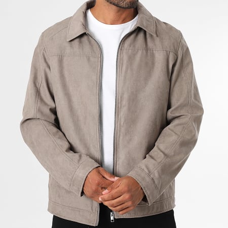 Jack And Jones - Veste Zippée Simili Cuir Dylan Shacket Taupe