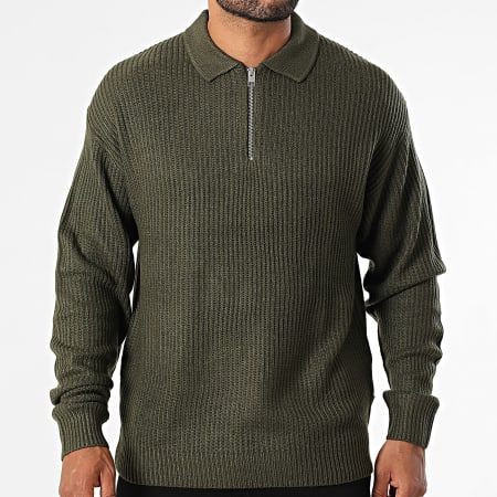 JJ Rebel - Pull Col Zippé Logan Vert Kaki