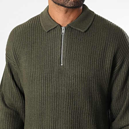 JJ Rebel - Pull Col Zippé Logan Vert Kaki