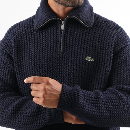 Lacoste - Pull Col Zippé Logo Brodé Crocodile Bleu Marine