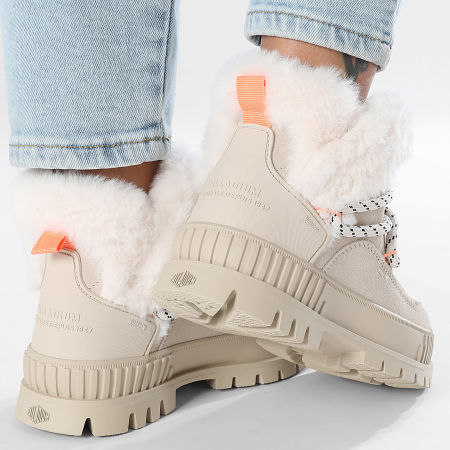 Palladium 98866-175-M Pallabase Che Army, Stivali Donna Effetto Chelsea, Pelle E Tessuto, Suola In Gomma, Tacco 5 Cm, Colore Almond Milk