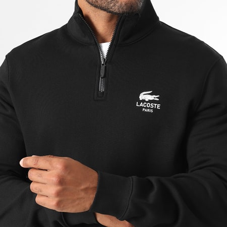 Lacoste - Sweat Col Montant Zippé Classic Fit Logo Crocodile Noir