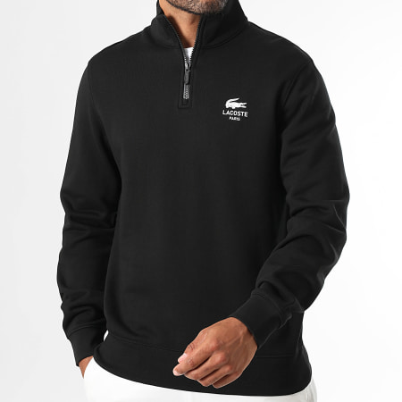 Lacoste - Sweat Col Montant Zippé Classic Fit Logo Crocodile Noir