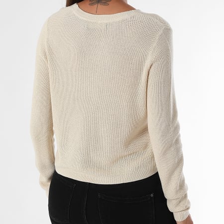 Vero Moda - Pull Col V Côtelé Femme Newlex Beige