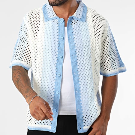 Frilivin - Chemise Manches Courtes Ajourée 994 Beige Bleu Clair