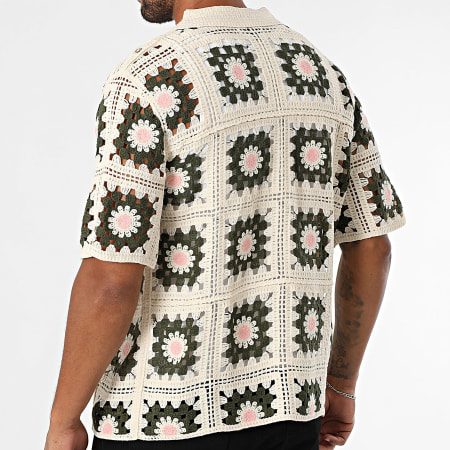 Frilivin - Chemise Manches Courtes Ajourée 996 Beige Vert Kaki Floral