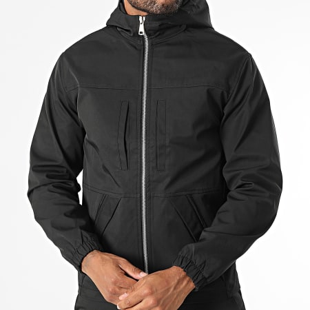 Frilivin - 506 Conjunto de chaqueta negra con capucha y cremallera y pantalón cargo