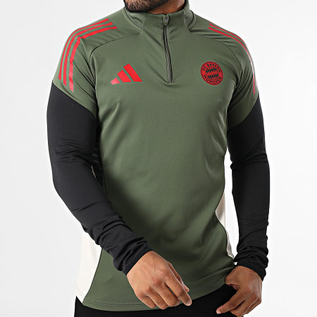 Adidas Sportswear - Tee Shirt Manches Longues A Bandes Bayern Munich JN5621 Vert Kaki Noir Beige