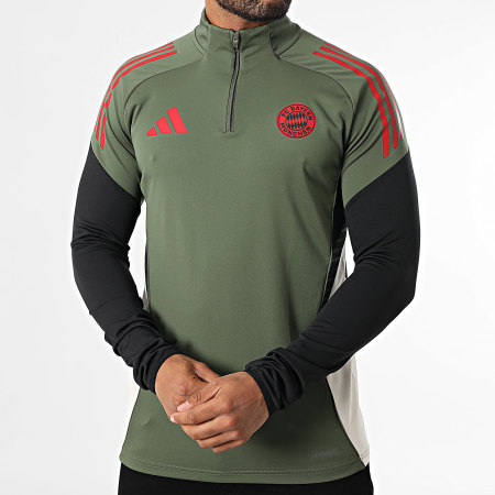 Adidas Sportswear - Tee Shirt Manches Longues A Bandes Bayern Munich JN5621 Vert Kaki Noir Beige