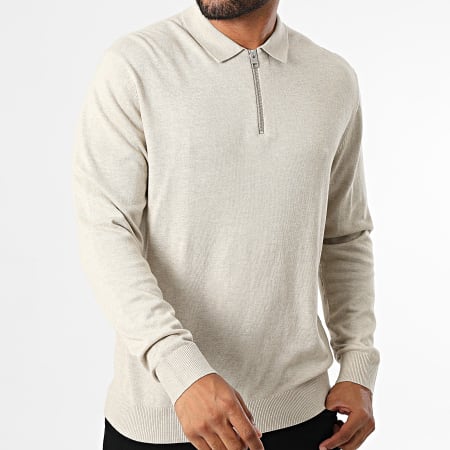 Jack And Jones - Polo Manches Longues Emil Beige Chiné