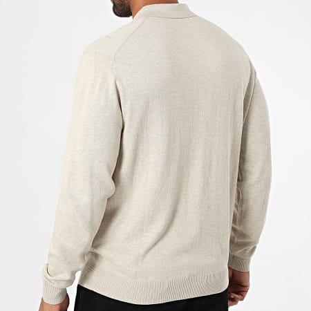 Jack And Jones - Polo Manches Longues Emil Beige Chiné