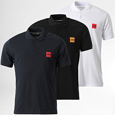 Jack And Jones - Lot De 3 Polos Manches Courtes Brandy Noir Blanc Bleu Marine